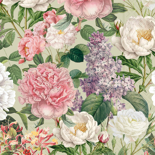Servíettur 20 stk. 33x33 cm. Syrena and peonies.